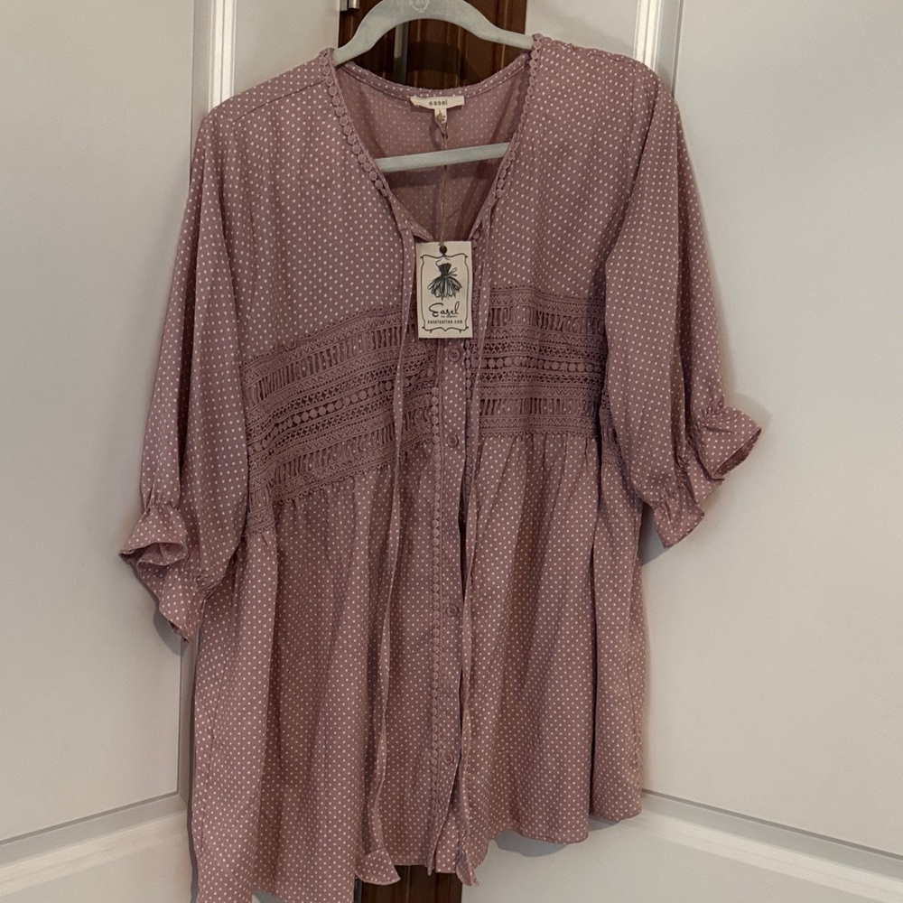 Easel Dusty Pink Polka Dot Blouse